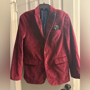 Men’s ARGYLECULTURE Russell Simmons lined jacket blazer burgundy velvet feel MED